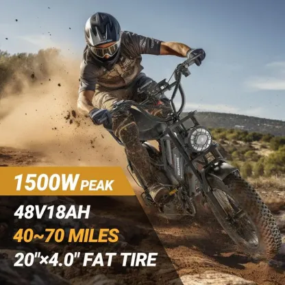 ⚡ Bicicleta Eléctrica de Montaña 20" Fat Tire | Motor Potente 1500W | Hasta 48 km/h | Batería 48V 23Ah de Larga Duración | Bicicleta Todo Terreno para Adultos 🚲