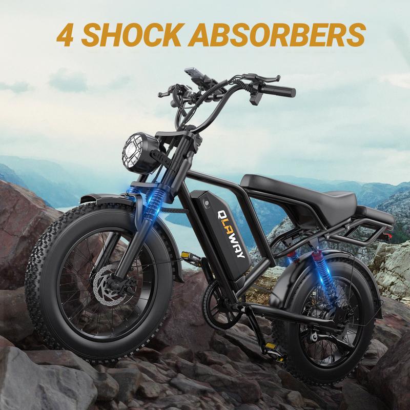 Bicicleta Eléctrica 1500W Pico | Velocidad hasta 50 km/h | Autonomía 65–110 km | Batería 48V 20Ah Extraíble | Suspensión Completa | Asiento Doble | Llantas Fat 20"
