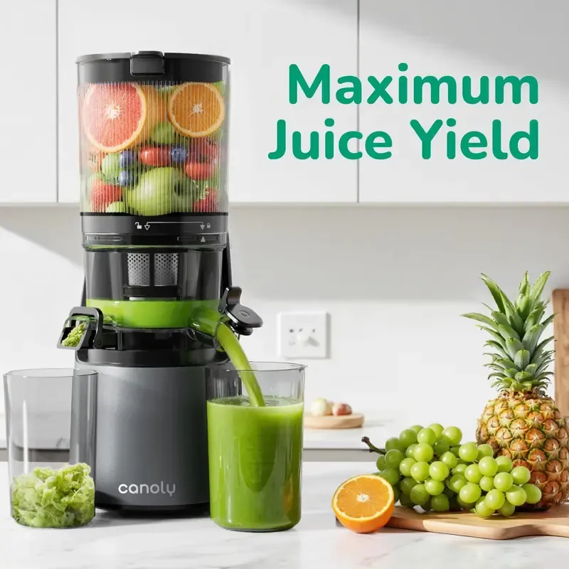 Licuadora de prensado en frío CL C16, boca de alimentación extra ancha de 15 cm, coladores 3 en 1 (jugo, sorbete y leche vegetal), potente motor de CA sin escobillas, sistema de precorte automático, máquina de licuado libre de BPA.
