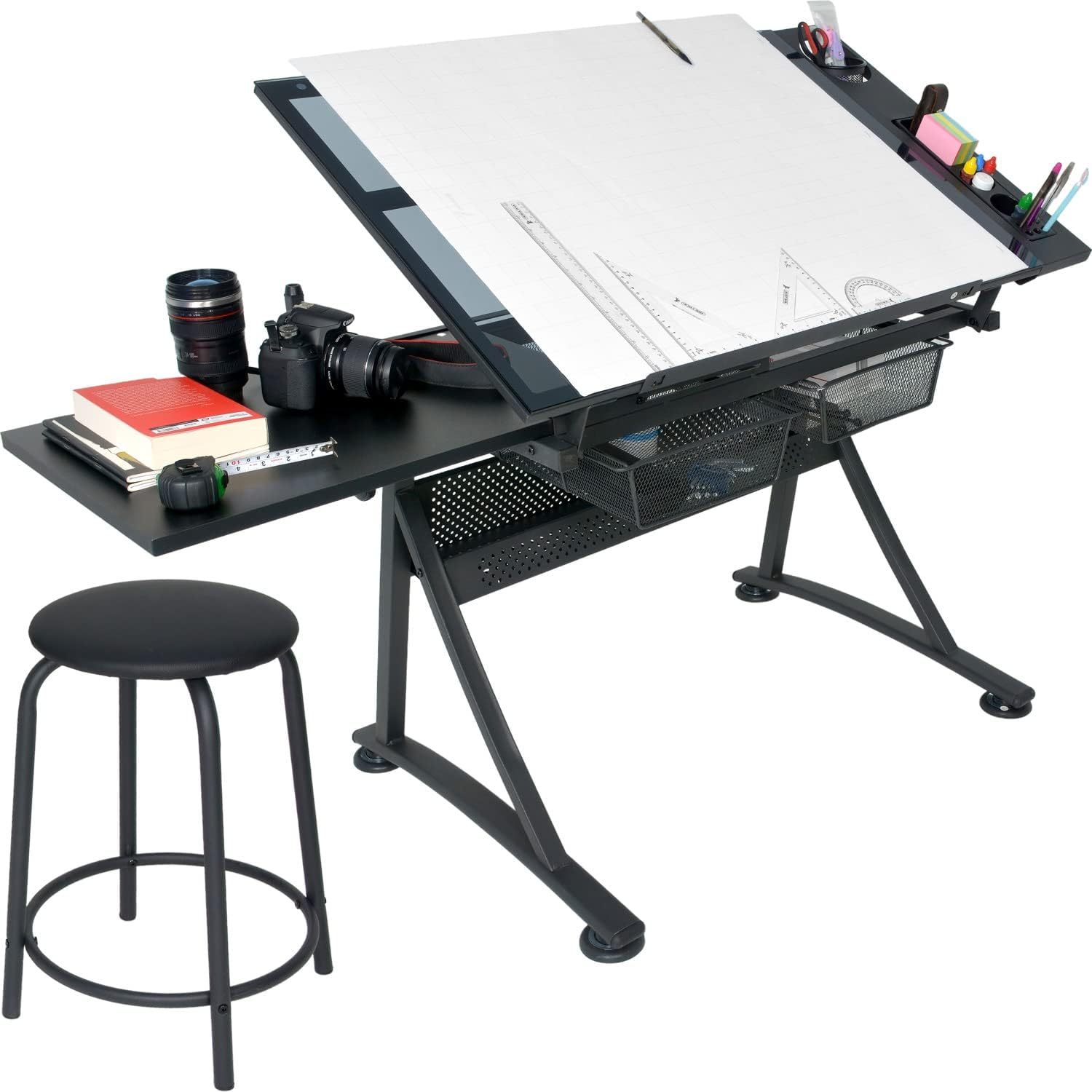 RACK & PACK Restirador Arquitectura Profesional Cristal Templado 60 X 96 cm Resistente Restiradores para Dibujo Mesa de Dibujo Profesional Incluye Banco Dibujo Tecnico Dibujo Artistico