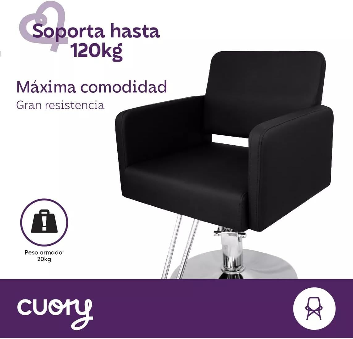 CUORY Silla Barberia Sillon de Barberia Estética Estilista Peluquería | Barber Silla Hidraulico Salón de Belleza Cómodo Asiento Giratorio | Altura Ajustable | Redonda Base Cromada | Negro