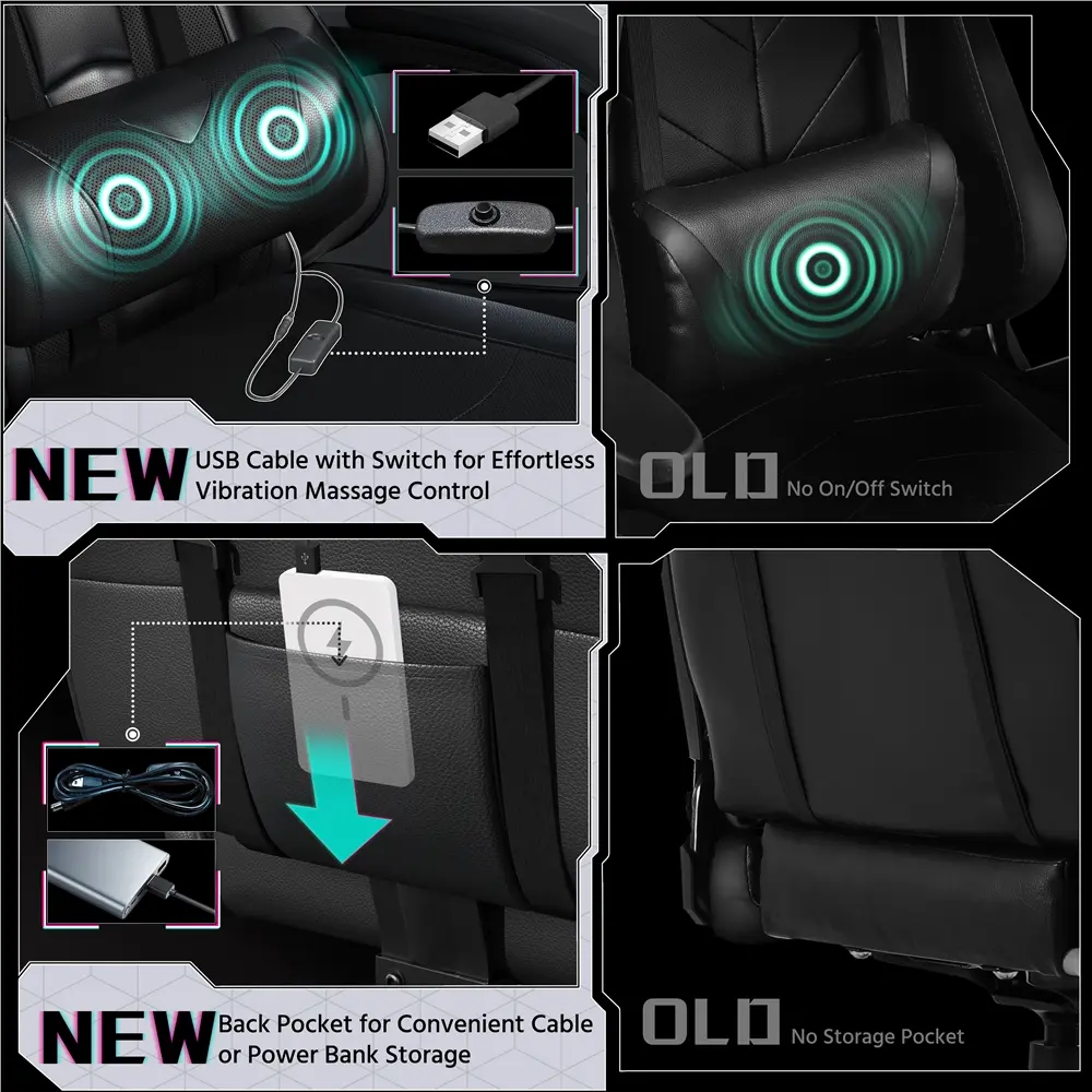 Silla Gamer Ergonómica con Soporte Lumbar de Masaje, Reposapiés Retráctil y Reposacabezas – Silla de Oficina Reclinable de Cuero PU, Silla de Escritorio Giratoria con Ruedas para Gamers de Gran Estatura