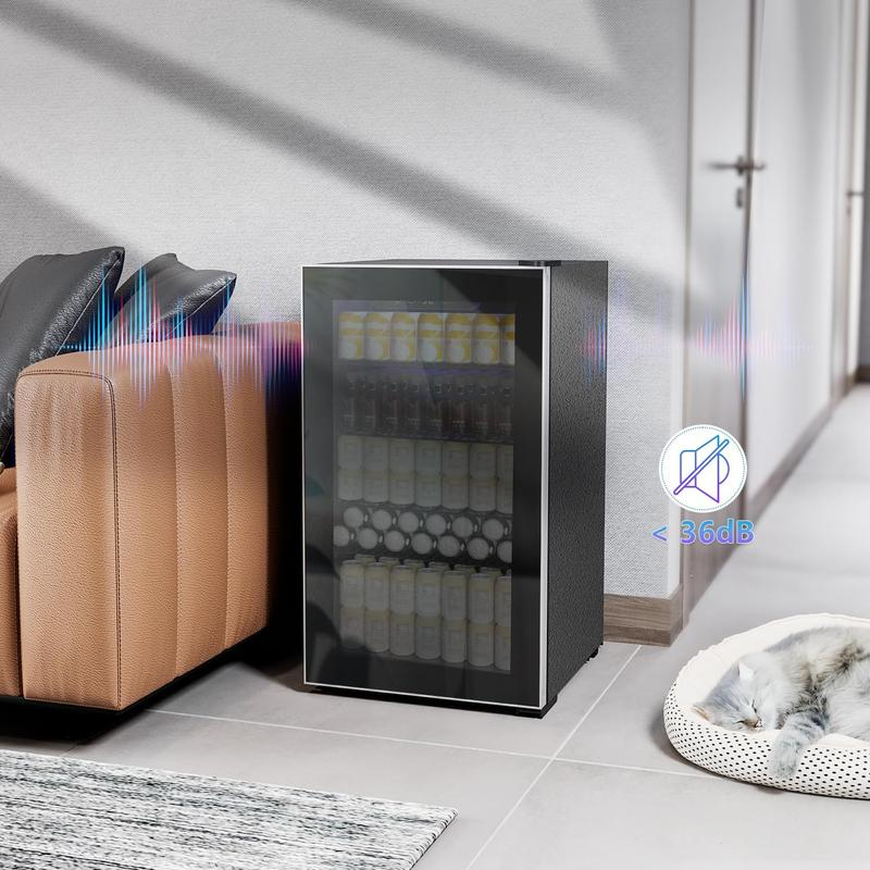Refrigerador y Enfriador de Bebidas, Mininevera con capacidad para 48-130 latas, Enfriador compacto con pantalla digital (32~61℉), Pequeño refrigerador con 4 estantes para oficina en casa, dormitorio, garaje o sala de juegos