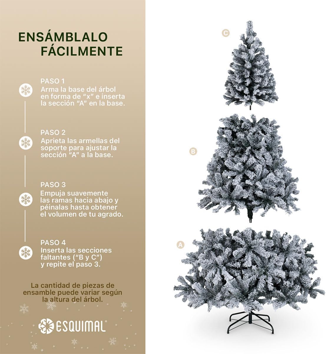 ESQUIMAL Árbol de Navidad Frondoso con Ramas Escarchadas, Pino Navideño (Rosa Nevado, 2.2 m)
