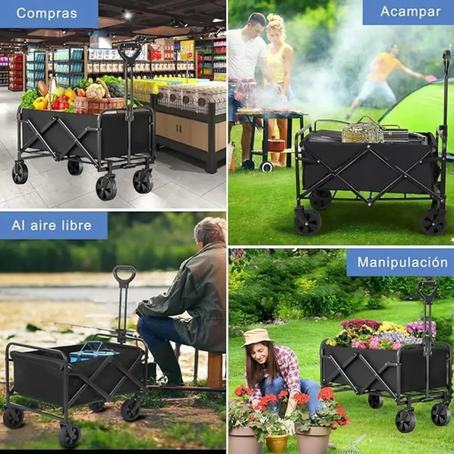 Carro Plegable Para Camping Grande 83cm Maxi 150kg Colores