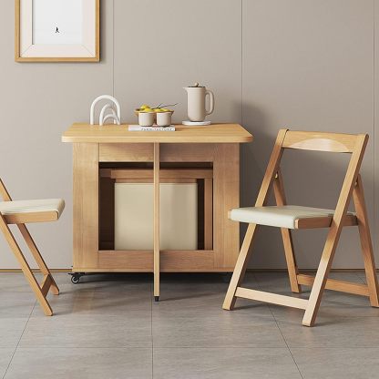 Juego de mesa plegable de comedor plegable, mesa de comedor extensible de madera con 4 sillas