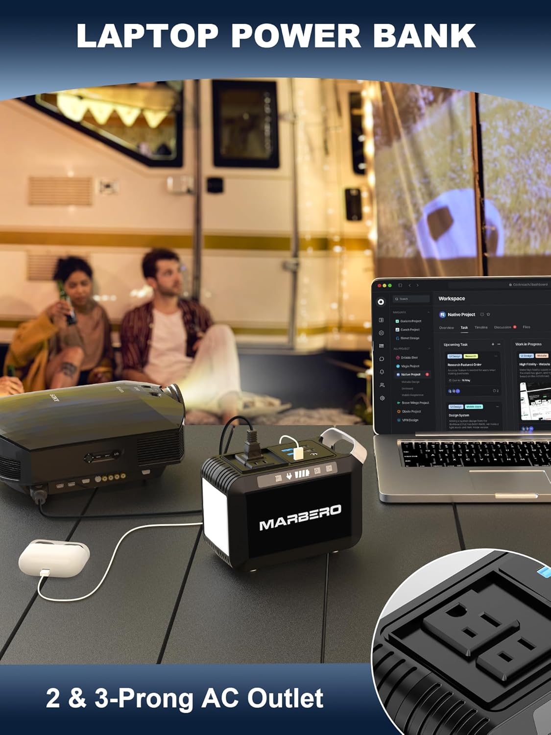 MARBERO Banco de energía portátil con toma de CA, banco de batería portátil de 120 W/110 V, cargador de 24000 mAh, fuente de alimentación con toma de CA, estación de energía para acampar al aire