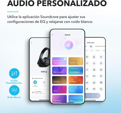 Soundcore Audífonos Inalámbricos Diadema Q20i, Cancelación de Ruido Activa Híbrida, Bluetooth, 40H ANC, Alta Resolución, Big Bass, App, Transparencia, Viajes
