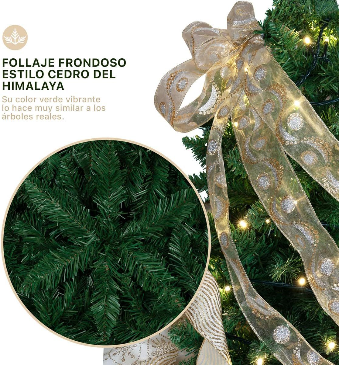 ESQUIMAL Árbol de Navidad Frondoso Pino Navideño Plegable, Cedro del Himalaya (Verde, 2.2 m)