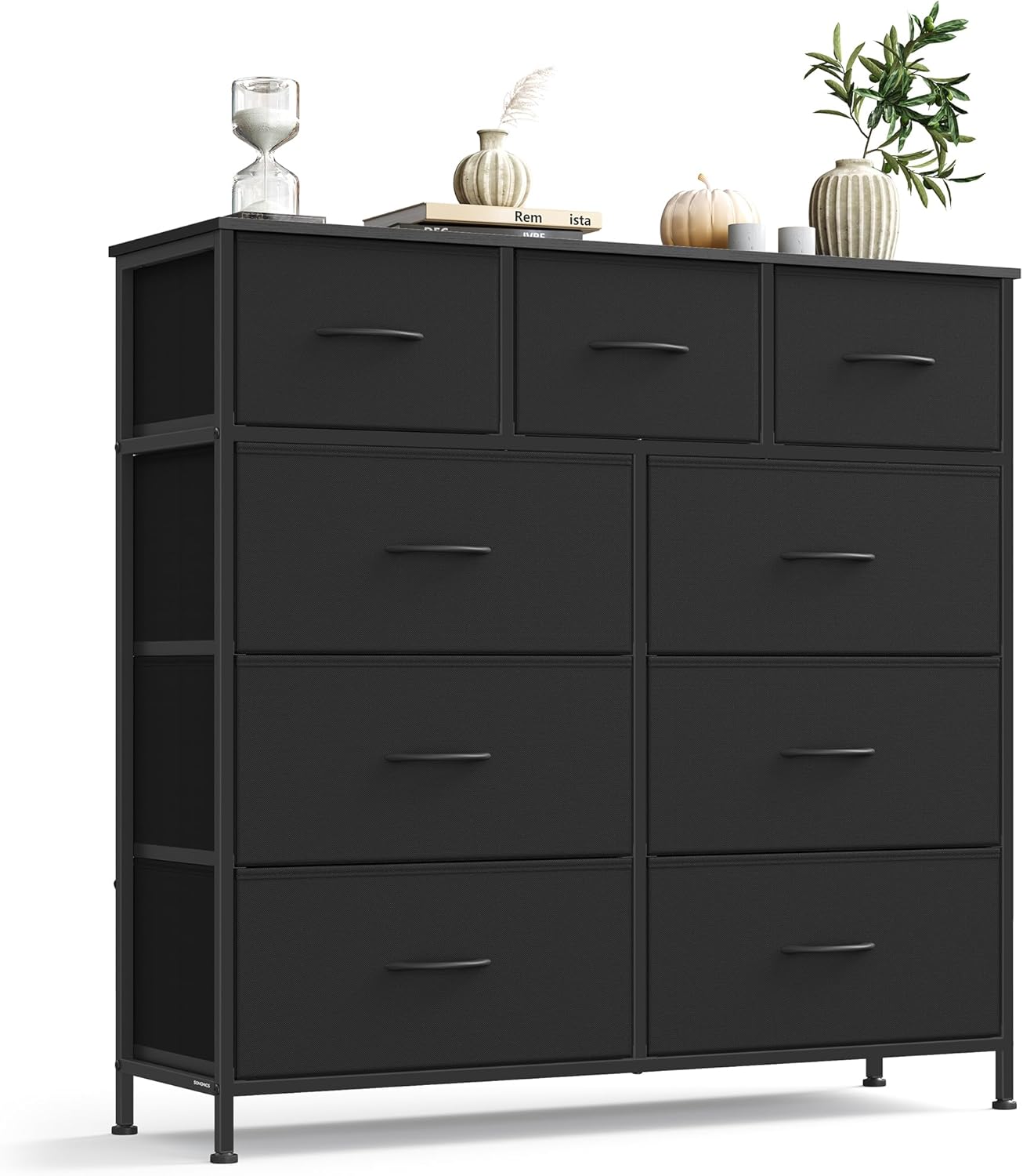 SONGMICS Cómoda, con 9 Cajones, Mueble de Almacenaje, Tela no Tejida, para Dormitorio, Recibidor y Salón, Gris Pizarra MLGS324G101