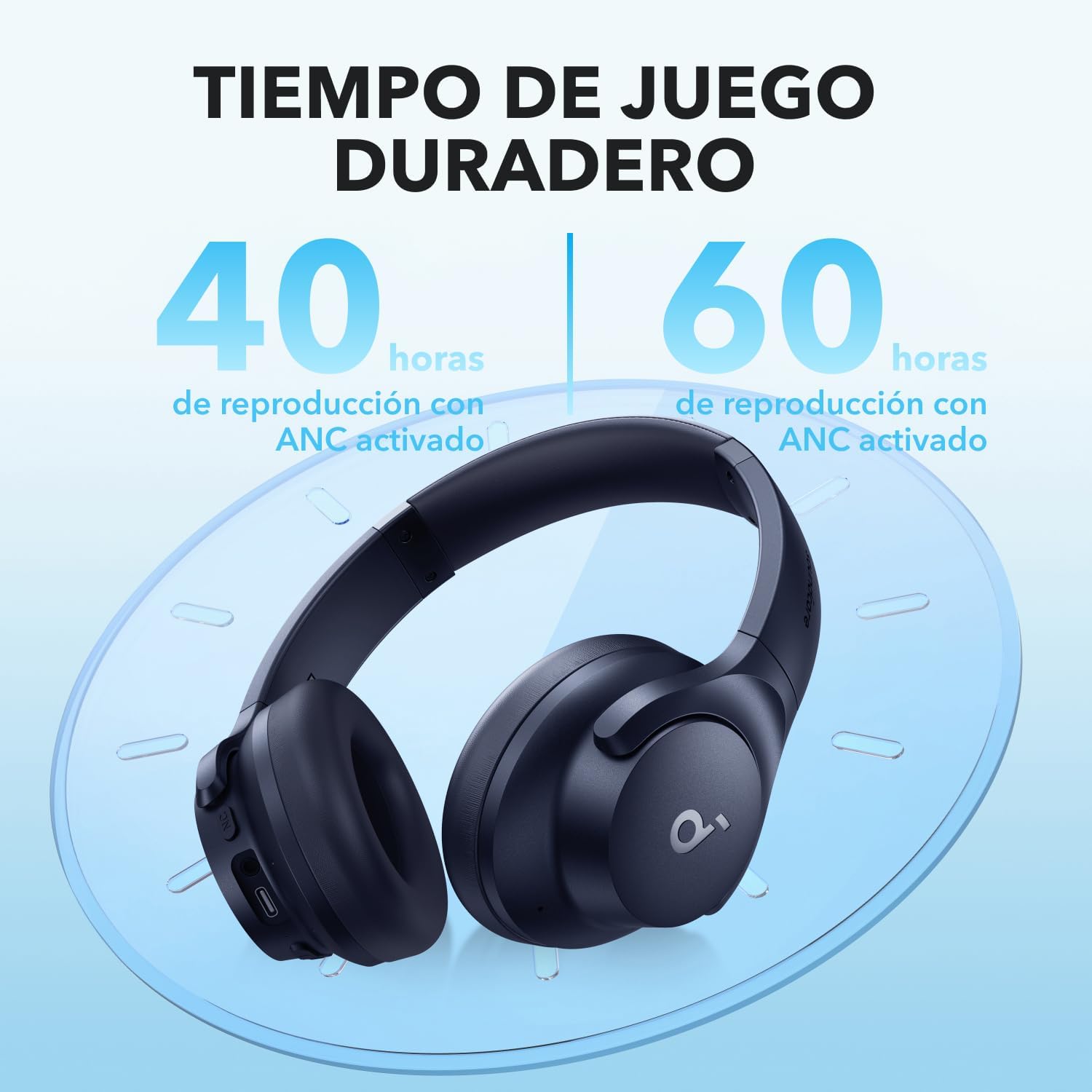 Soundcore Audífonos Inalámbricos Diadema Q20i, Cancelación de Ruido Activa Híbrida, Bluetooth, 40H ANC, Alta Resolución, Big Bass, App, Transparencia, Viajes