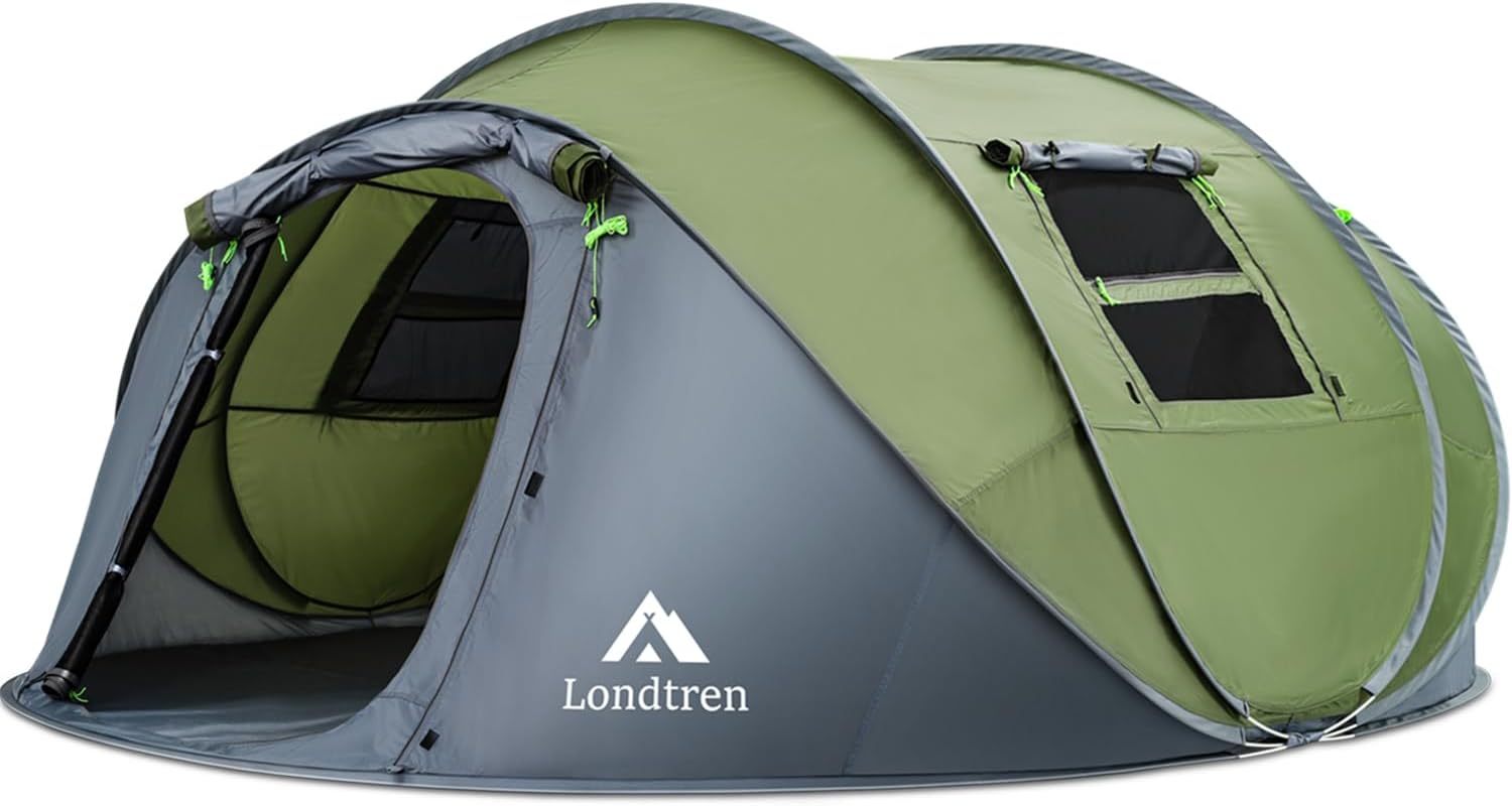 Tienda de campaña para 4 personas, fácil de desplegar e impermeable, configuración automática, 2 puertas, tiendas de campaña familiares instantáneas para camping, senderismo y viajes