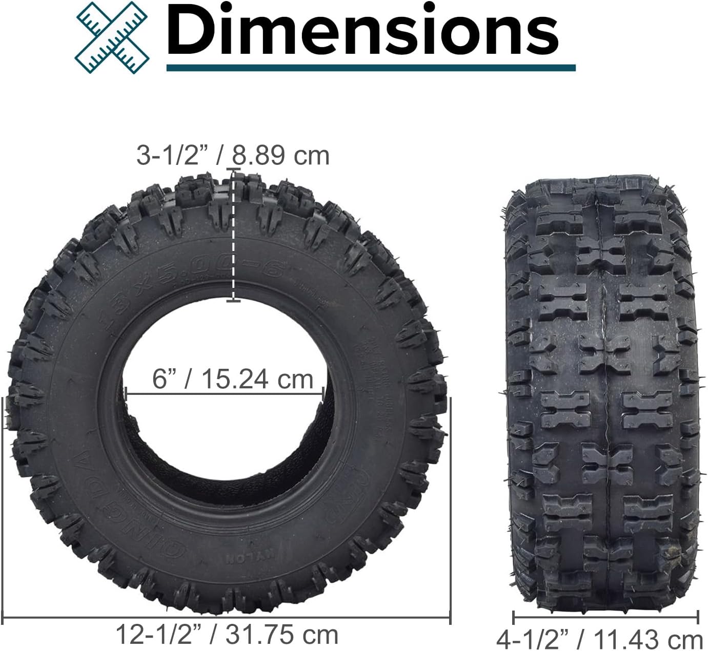 AlveyTech - Neumático de 13 x 5.00-6 con banda de rodadura Knobby Q129 para ATV, Go-Kart y Dune Buggy (juego de 4) - Neumáticos sin cámara de repuesto para quad, 4 ruedas y mini bicicletas como
