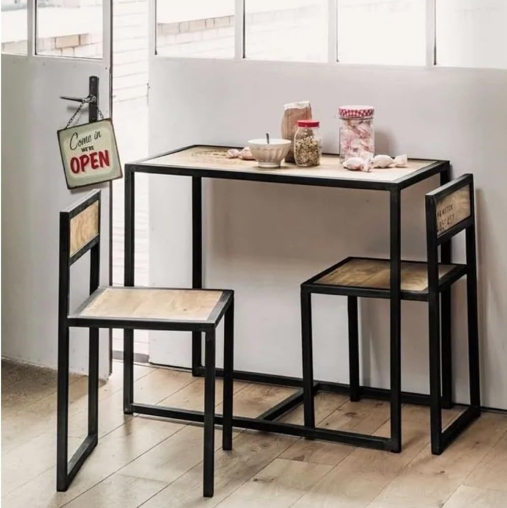 Juego de Comedor Industrial de Madera y Metal | Mesa con Sillas o Bancas | Set para 2 o 4 Personas (4 Sillas - Set para 4 Personas)