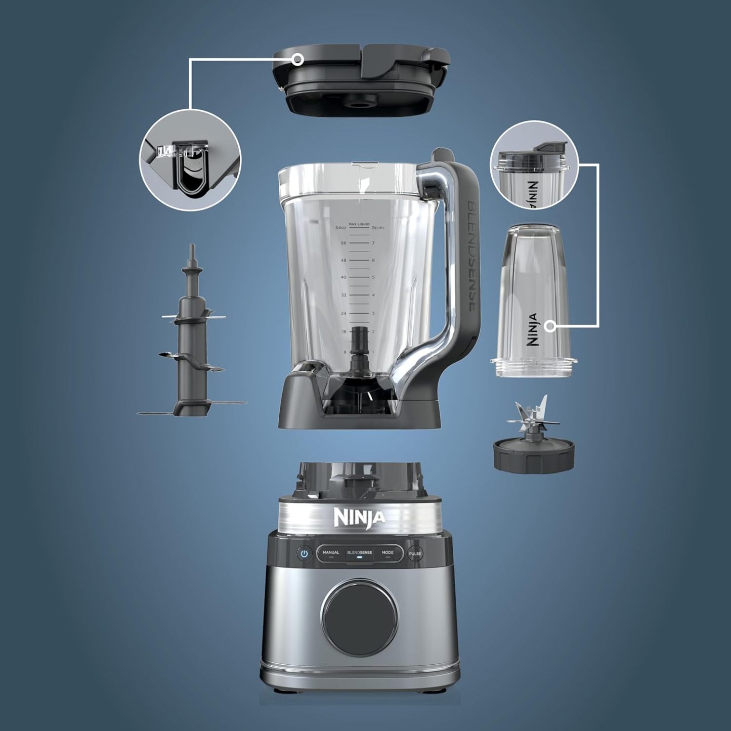 NINJA Detect Duo, Licuadora de Velocidades, con Vaso Personal, BlendSense, Profesional, Preajustable a un Solo Toque, Cuchillas Total Crushing, Velocidad Variable, Plateado, TB300LAA (Reacondicionado)
