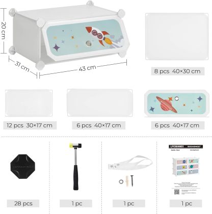 SONGMICS Modular Children's Shelf with 6 Cubes, Children's Shoe Rack, 43 x 31 x 105 cm, Modular Cabinet with Doors, for Clothes, Shoes, Toys, Cloud White MLPC904W01