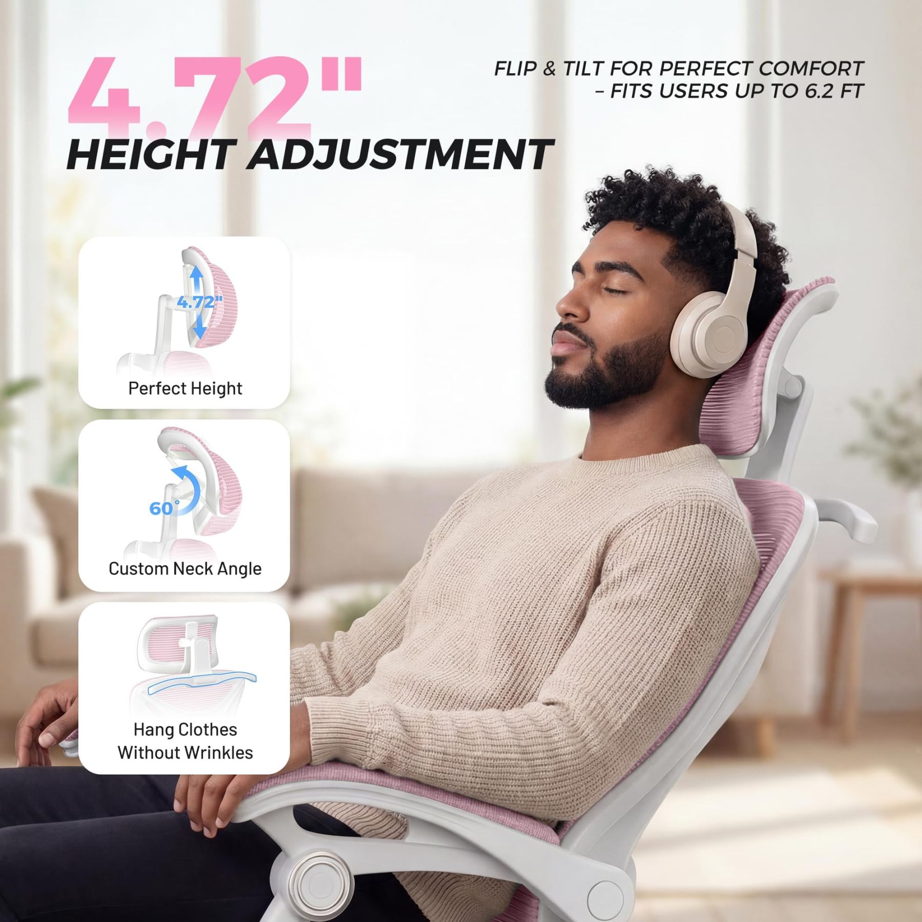Silla de oficina reclinable, moderna y cómoda Sweetcrispy: silla ergonómica con respaldo de malla, altura ajustable, giro de 360 ​​grados y ruedas; incluye reposapiés, reposacabezas ajustable, reposabrazos acolchados y bloqueo de reclinación.