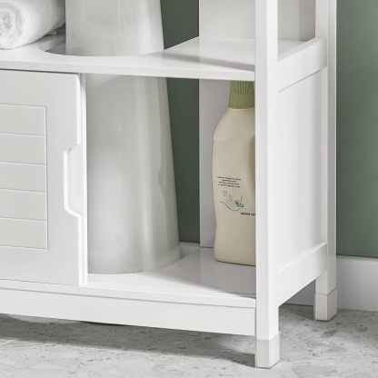 SoBuy Armario para Lavabo Mueble de Baño Debajo del Lavabo con 2 Puertas Armario de Suelo Lavabo para Baño con Mueble(Blanco FRG128-II-W)