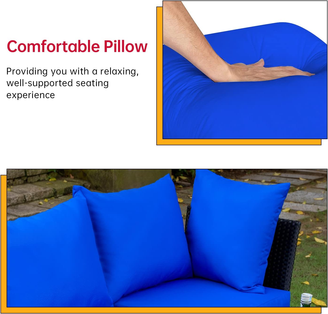 FDW - Juego de 4 muebles para exteriores, juego de conversación de mimbre con silla de ratán, mesa de centro para exteriores, interiores, jardín, patio, porche, terraza, balcón, cojines de mimbre