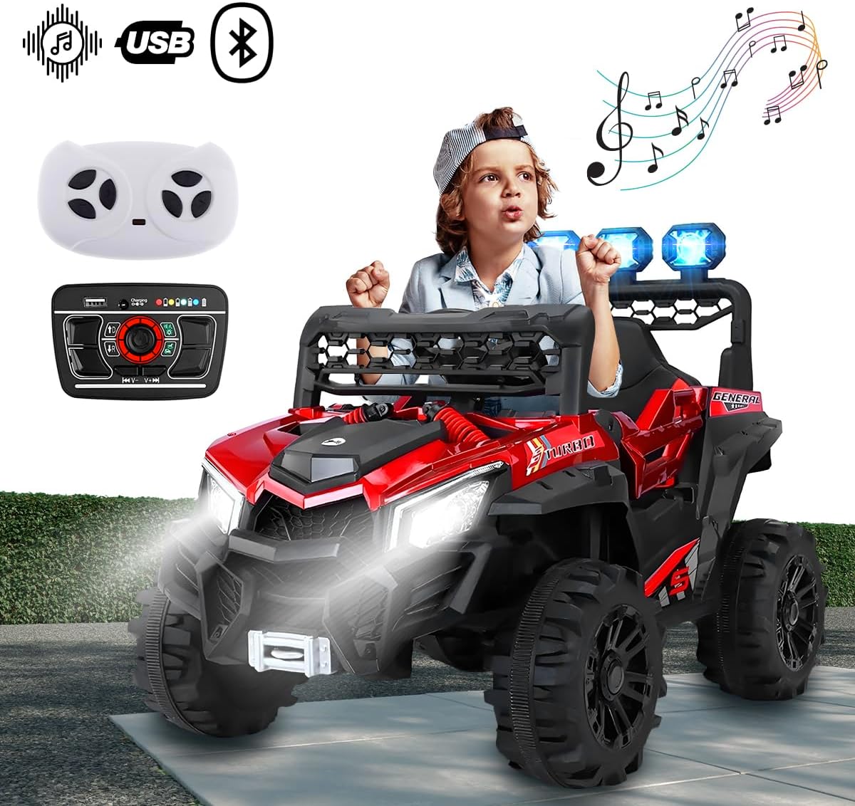 Raganet, Buggy Electrico Montable para Niños, Carrito de Control Remoto y Manejo Directo, Coche Electrico con Luces, Estereo y Pedales Funcionales, Medidas: Alto 76cm X Ancho 68cm X Largo 109cm