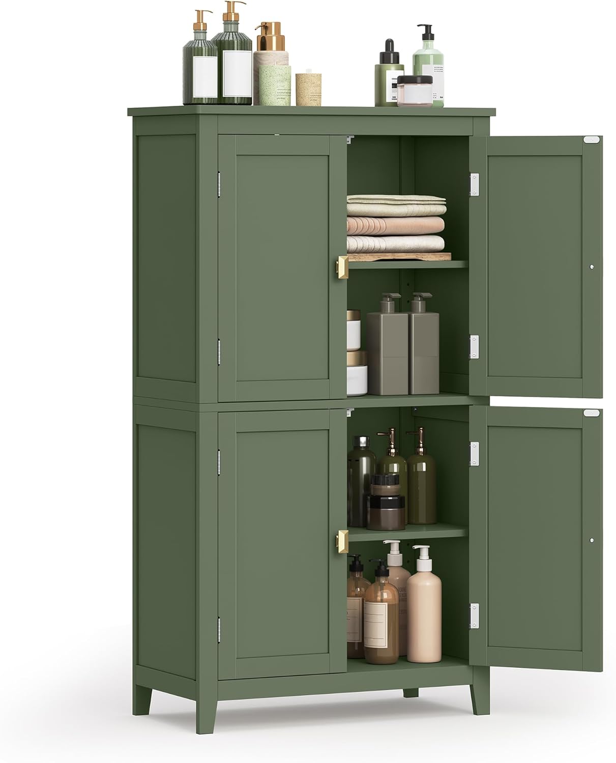 VASAGLE Mueble de Baño, Armario de Baño, Armario de Cocina, con 4 Puertas, Estantes Ajustables, 30 x 60 x 110 cm, Blanco MBBC552P31