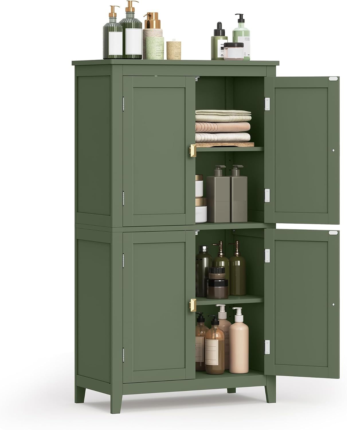 VASAGLE Mueble de Baño, Armario de Baño, Armario de Cocina, con 4 Puertas, Estantes Ajustables, 30 x 60 x 110 cm, Blanco MBBC552P31