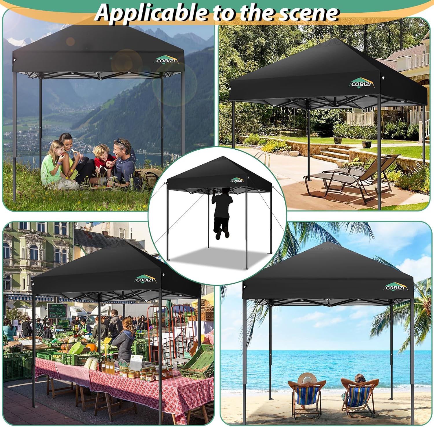 COBIZI - Toldo desplegable de 10 x 20 Pulgadas con 6 Paredes Laterales, toldo Impermeable para Eventos al Aire última intervensión, UPF 50+ cenador portátil para Fiestas, Playa, Camping, Boda,