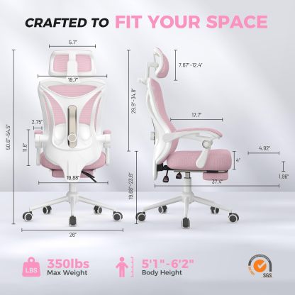 Silla de oficina reclinable, moderna y cómoda Sweetcrispy: silla ergonómica con respaldo de malla, altura ajustable, giro de 360 ​​grados y ruedas; incluye reposapiés, reposacabezas ajustable, reposabrazos acolchados y bloqueo de reclinación.