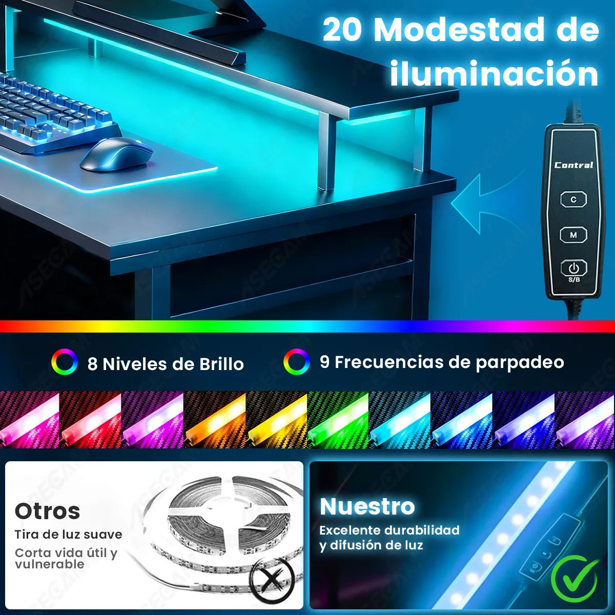 Escritorio Gamer En Forma De L Con Luz Led , Toma Y Soporte