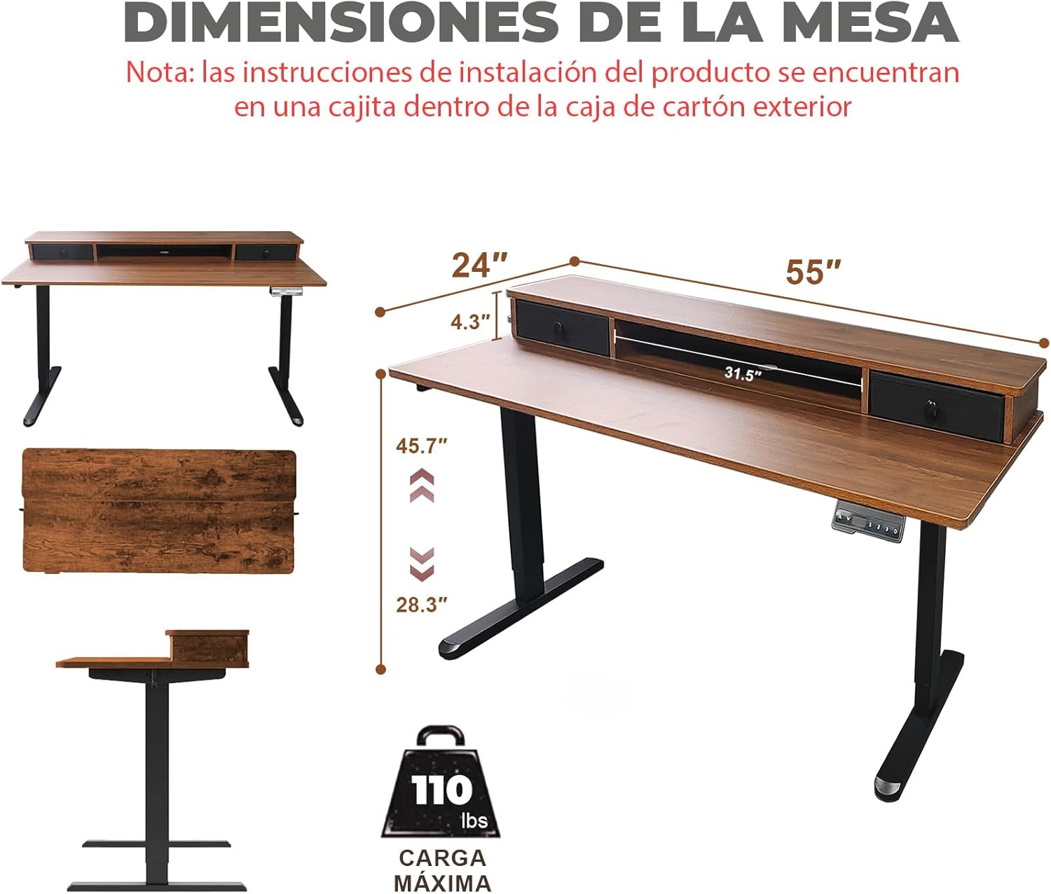 Meeyoga Escritorio Elevable Eléctrico - Mesa Vertical de 55 x 24 Pulgadas con Estante de Almacenamiento, Mesa Sentada con Paneles de Empalme, Estación de Trabajo Ergonómico Lifting Table
