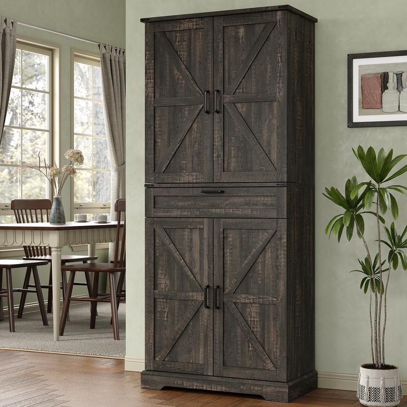 Armario despensero de cocina de 72 pulgadas, mueble de almacenamiento alto con 8 estantes en las puertas, 2 compartimentos y 1 cajón.