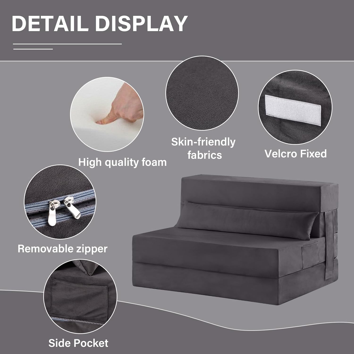 Tiita - Sillón de futón, tamaño individual, sofá cama plegable con almohada, colchón de piso y futón para sala de estar, recámara, uso de invitados, departamento
