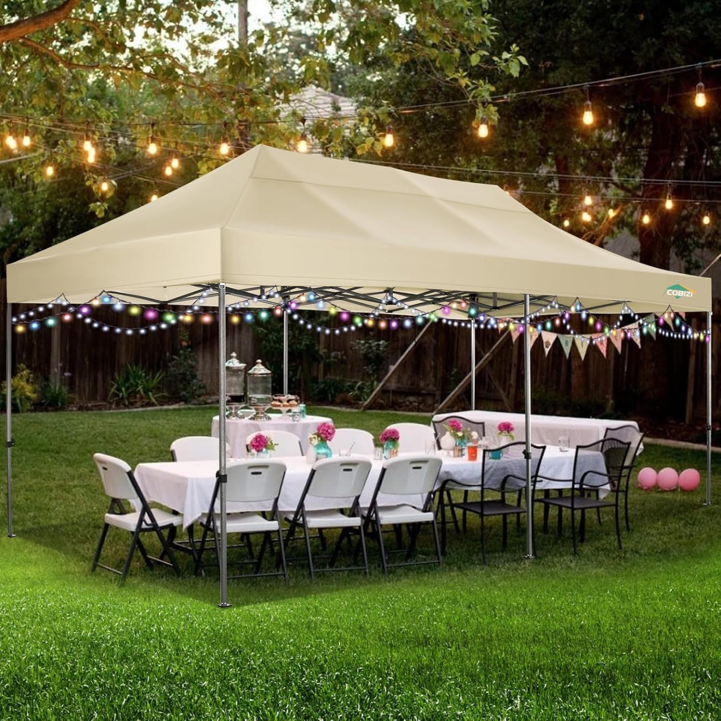 COBIZI - Toldo desplegable de 10 x 20 Pulgadas con 6 Paredes Laterales, toldo Impermeable para Eventos al Aire última intervensión, UPF 50+ cenador portátil para Fiestas, Playa, Camping, Boda,