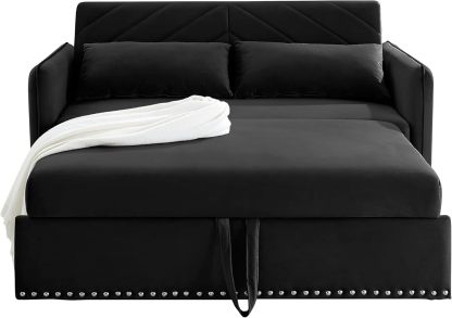Miscoos - Sofá Cama de Terciopelo con Puerto USB 3 en 1 Ajustable, tirón, 2 Almohadas Lumbar, Bolsillo Lateral, Adecuado para Sala de Estar, recámara, Color Negro