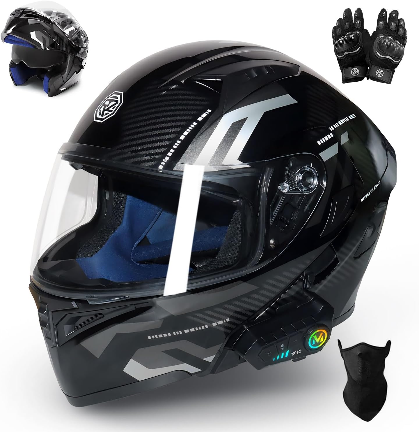 URPOWㅤ Casco de Moto Bluetooth, Casco Integral, Transpirable y Cómodo, Carcasa Resistente, Homologado Dot/ECE, Apto para Adultos, Mujeres y Hombres