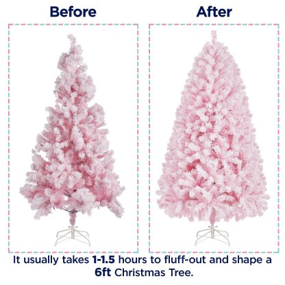 [Oferta especial de preventa]Yaheetech Árbol de Navidad Artificial Preiluminado de 6.5ft con 820 Puntas y 250 Luces Blancas Cálidas, Soporte Plegable, Color Blanco