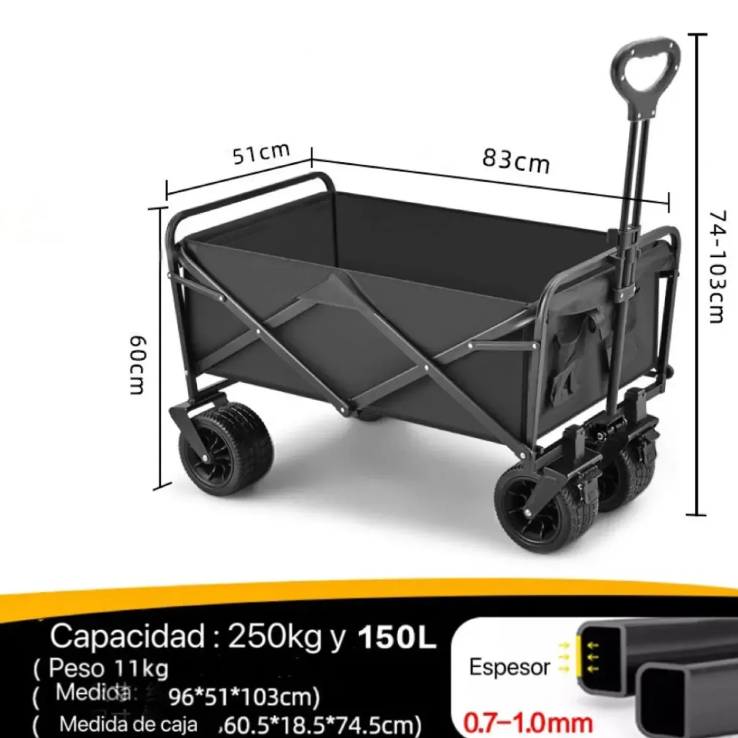 Carro Plegable Para Camping Grande 83cm Maxi 150kg Colores