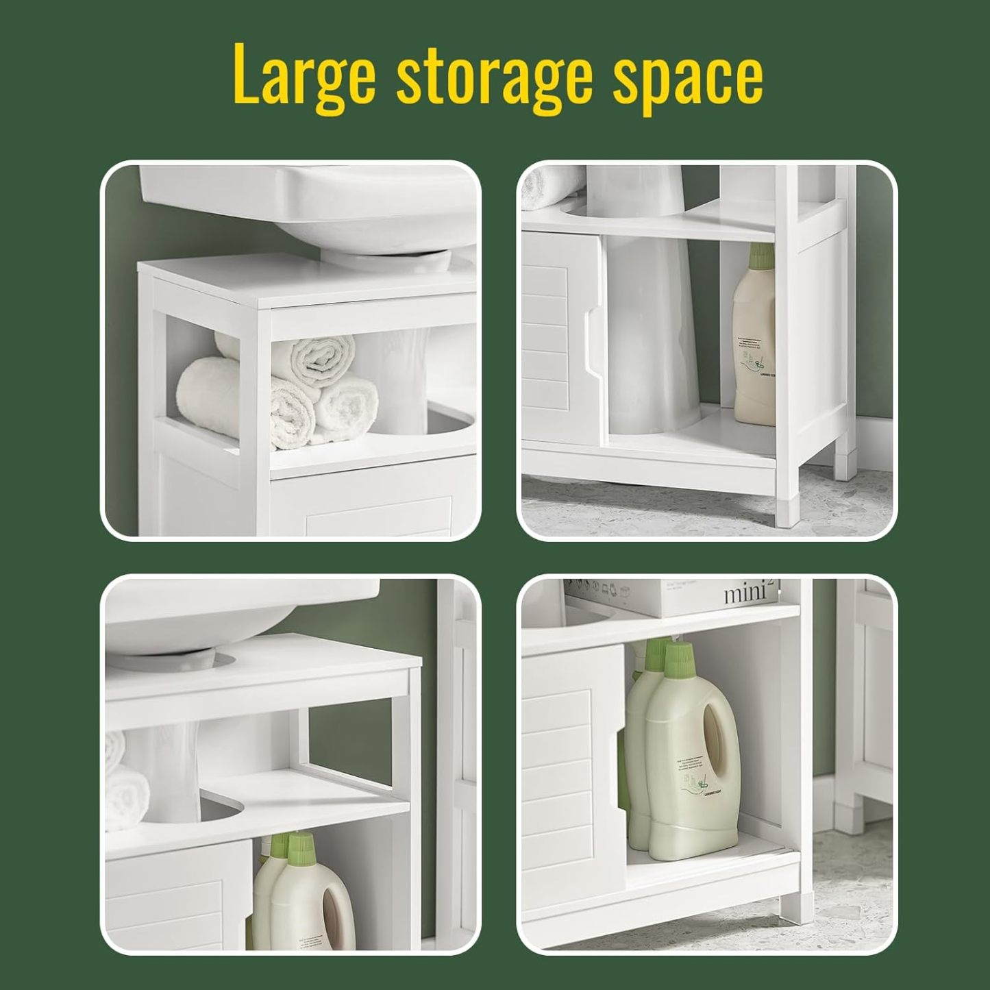 SoBuy Armario para Lavabo Mueble de Baño Debajo del Lavabo con 2 Puertas Armario de Suelo Lavabo para Baño con Mueble(Blanco FRG128-II-W)