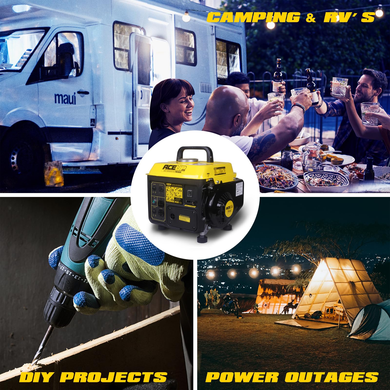 Aceup Energy - Generador de gas de 1.200 W, pequeño generador portátil para uso doméstico, camping, ultraligero, compatible con EPA y CARB