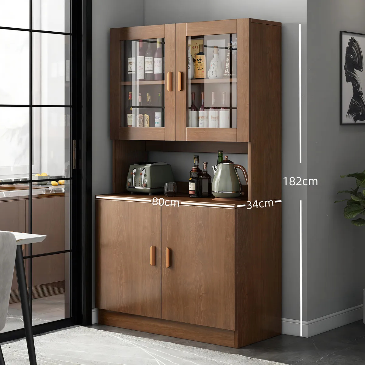 Armario De Cocina Compacto Con Gabinete Y Mostrador 80cm Color Marrón