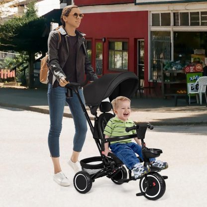 Babevy - Triciclo para bebé, 7 en 1, Plegable con Mango de Empuje Ajustable extraíble, toldo, Asiento Giratorio, arnés de Seguridad, portavasos y Almacenamiento, Triciclo para niños de 1 a 5 años