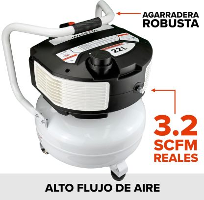 MARIETTA Compresor de Aire Libre de Aceite 1.5HP 22L Robusto con Kit de Accesorios y Manguera de 5 metros.