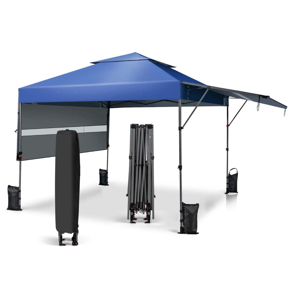 Costway 3x3m Pabellón Emergente Instantáneo Plegable para Exterior con Dos Mitades de Toldo Carpa Portátil Ajustable en Altura para Camping