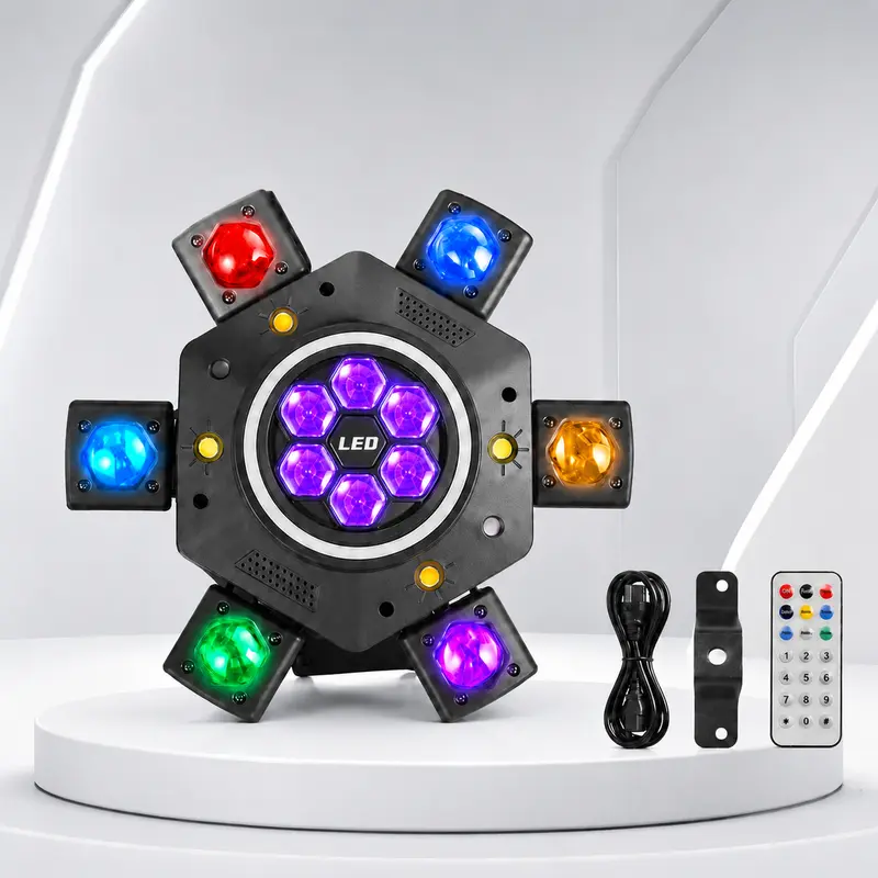 Luz de Fiesta DJ 120W RGBW con Cabeza Móvil 6 Ojos Láser y Efectos Estroboscópicos