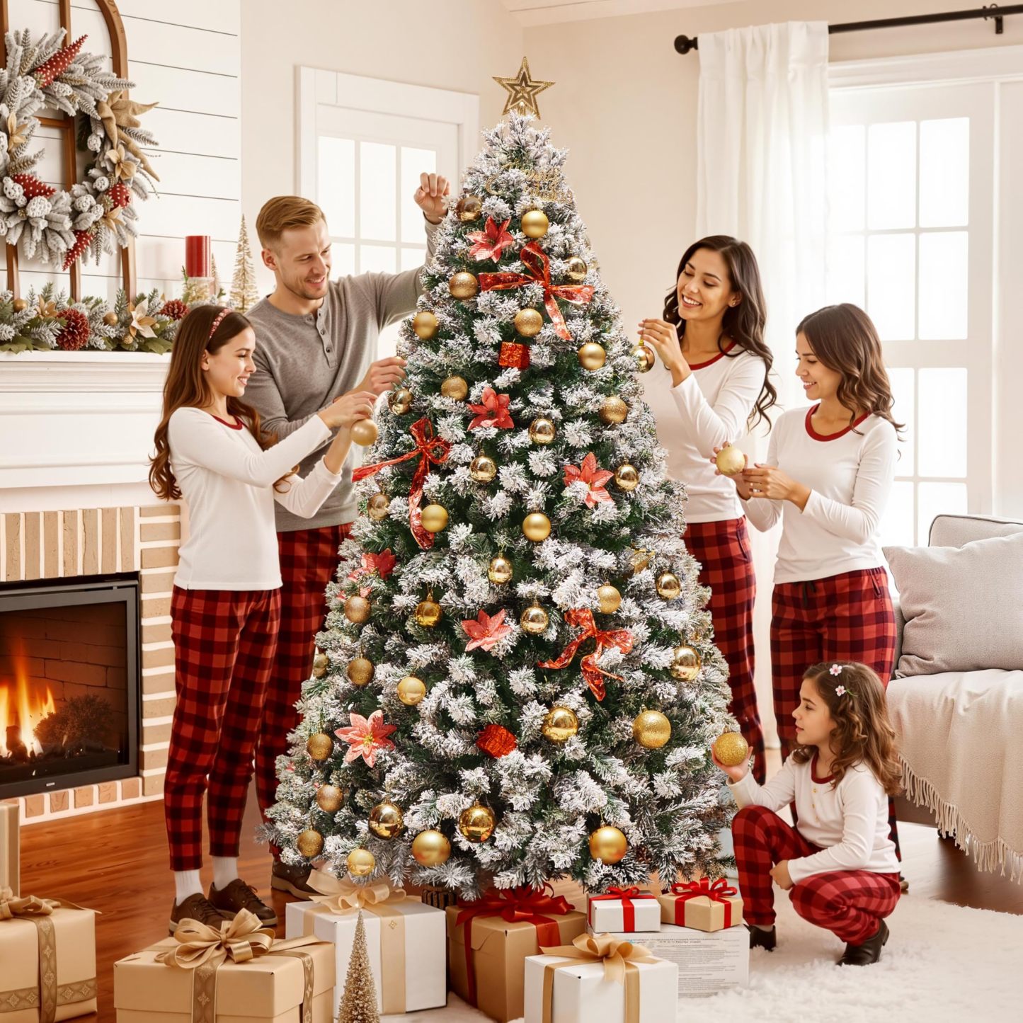 [Oferta especial de preventa]Yaheetech Árbol de Navidad Artificial Preiluminado de 6.5ft con 820 Puntas y 250 Luces Blancas Cálidas, Soporte Plegable, Color Blanco