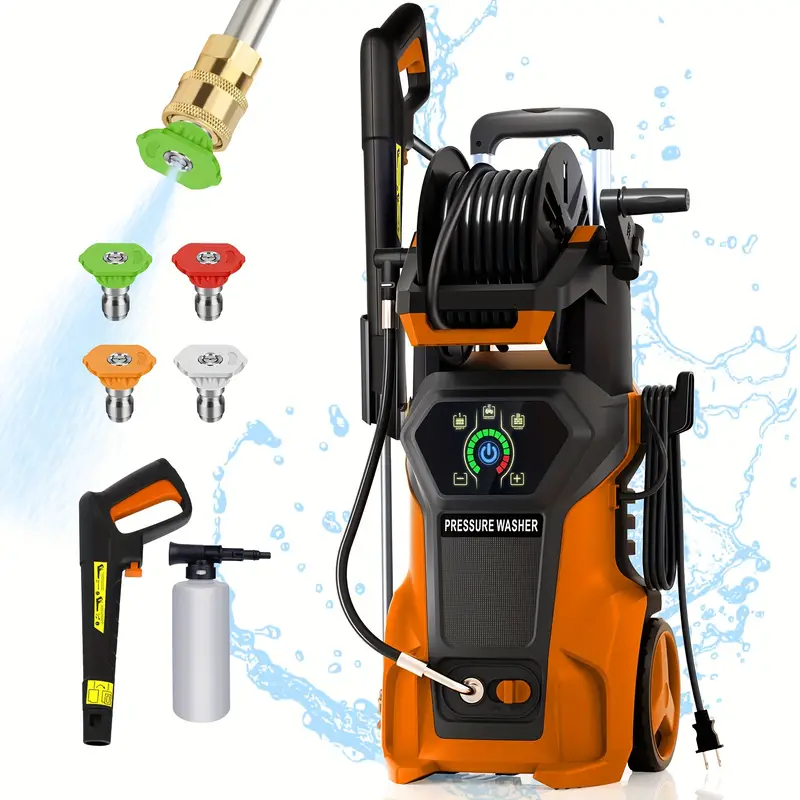 Lavadora de Alta Presión Eléctrica 4800 PSI 3.2 GPM con 4 Puntas Diferentes, Máquina de Limpieza de Alta Potencia de 1800W para Coches, Patios y Limpieza de Pisos