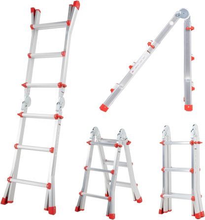 Kingsman | Escalera Multiposiciones 12 Peldaños con Charolas – Soporta hasta 150 kg – Escalera de Aluminio 3.5 MTS – Plegable – Escalera Multipropósito – Tipo Tijera – Andamio – Escalera Recta