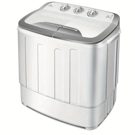 Costway Lavadora Portátil Semi-Automática de 13lbs con Doble Tambor - Diseño Compacto y Ahorra Espacio con Bomba de Drenaje Integrada, Acabado en Gris, Ideal para Cargas Pequeñas, Apartamentos y Camping - Fácil de Operar y Eficiente en Energía
