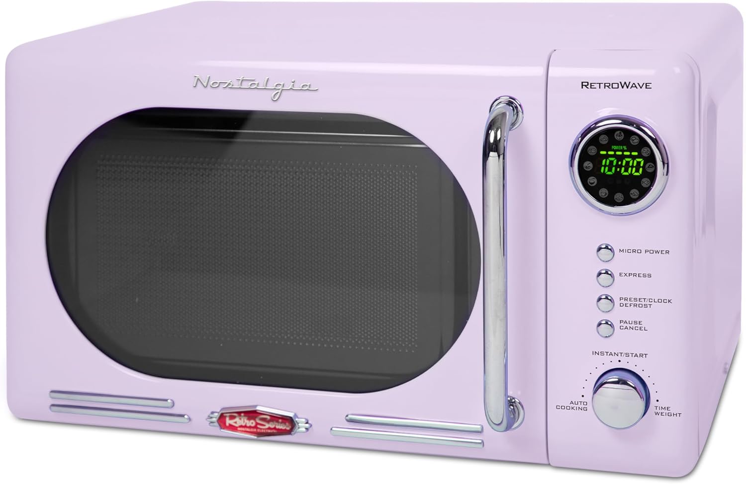 Nostalgia - Horno de microondas retro para encimera de mediados de siglo, tamaño grande de 900 W, 0.9 pies cúbicos, 8 ajustes de cocción preprogramados, reloj digital, electrodomésticos de cocina,