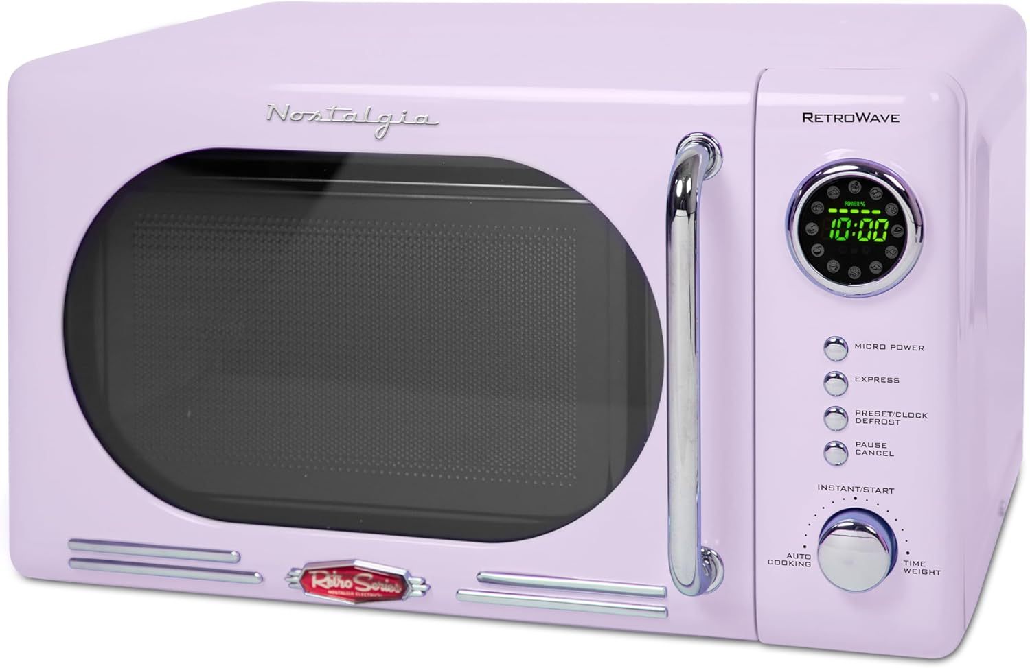 Nostalgia - Horno de microondas retro para encimera de mediados de siglo, tamaño grande de 900 W, 0.9 pies cúbicos, 8 ajustes de cocción preprogramados, reloj digital, electrodomésticos de cocina,